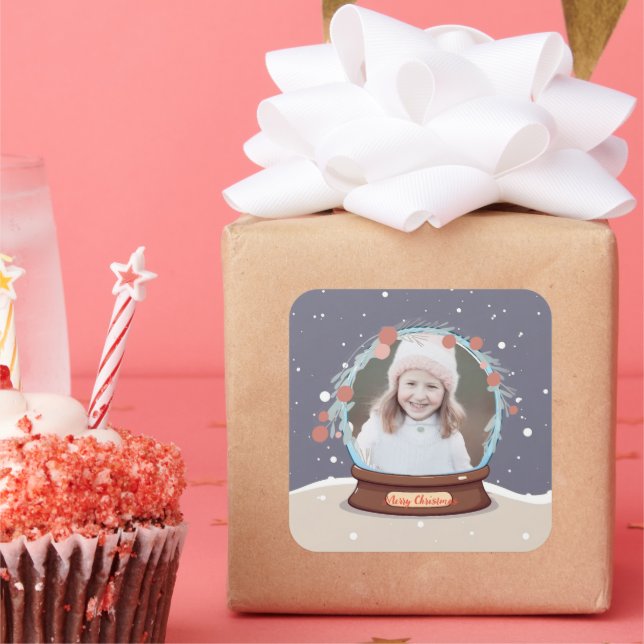 Christmas Photo Snow Globe  Square Sticker (Party)