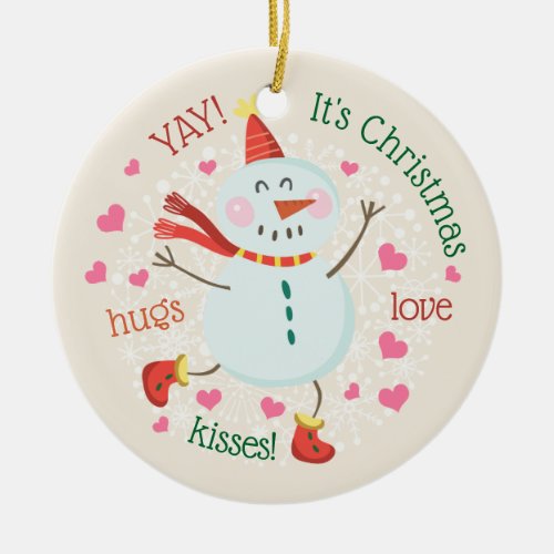 Christmas Photo Snowman Ceramic Ornament