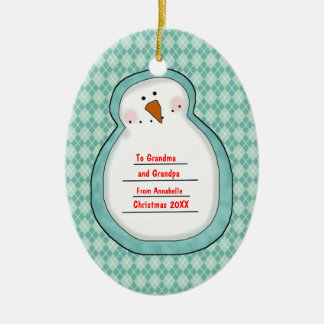 Christmas Photo Snowman Customizable Ceramic Ornament