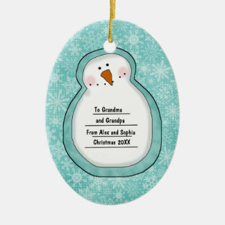 Christmas Photo Snowman Customizable Date and Name Ceramic Ornament
