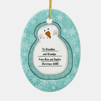 Christmas Photo Snowman Customizable Date And Name Ceramic Ornament by ornamentcentral at Zazzle