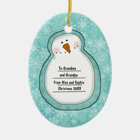 Christmas Photo Snowman Customizable Date And Name Ceramic Ornament