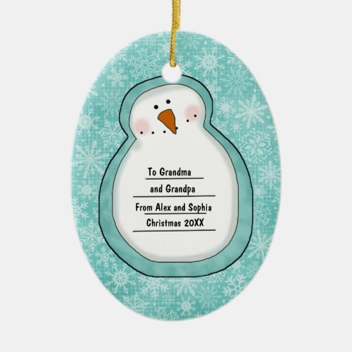Christmas Photo Snowman Customizable Date and Name Ceramic Ornament