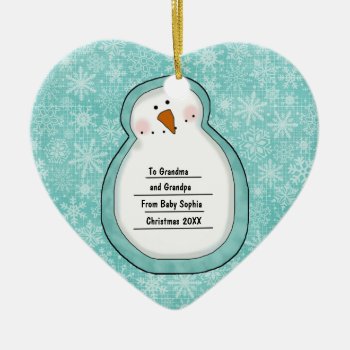 Christmas Photo Snowman Customizable Date And Name Ceramic Ornament by ornamentcentral at Zazzle