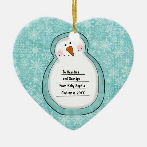 Christmas Photo Snowman Customizable Date and Name Ceramic Ornament