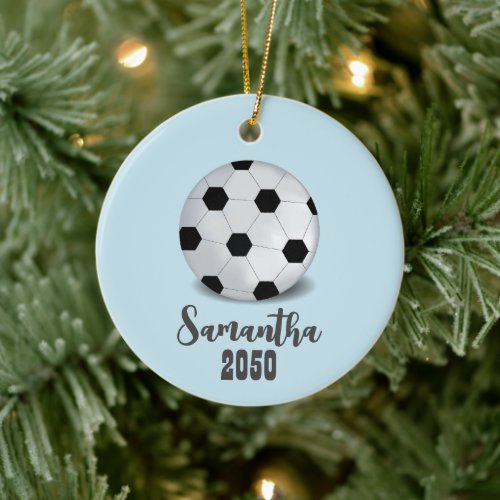 Christmas Photo Sports Simple Cute Soccer Ball Ceramic Ornament