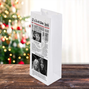 Christmas Photo Typography Newspaper Wine Gift Bag