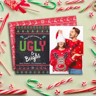 Christmas Photo Ugly Sweater Chalkboard Fun Nordic Holiday Card