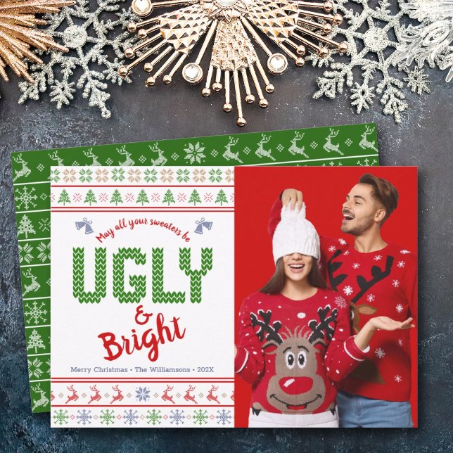 Christmas Photo Ugly Sweater Fun Red Green Nordic Holiday Card (Creator Uploaded)