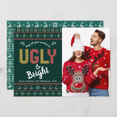 Christmas Photo Ugly Sweater Nordic Hunter Green Holiday Card