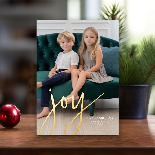 Christmas Photo Vertical _ Script Gold JOY _ Foil Holiday Card