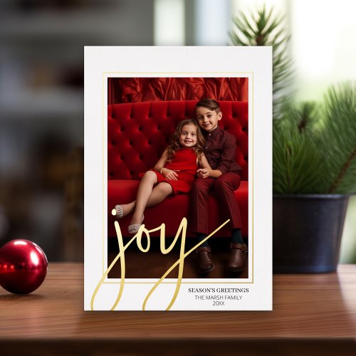 Christmas Photo Vertical _ Script Gold JOY _ Foil Holiday Card
