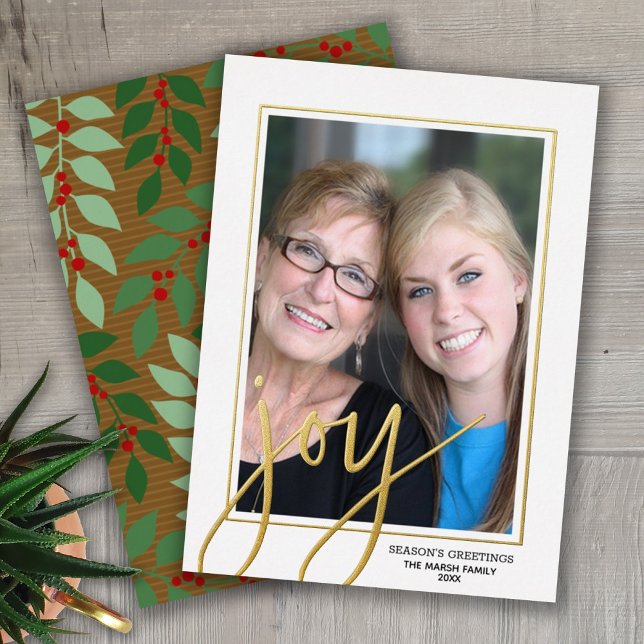 Christmas Photo Vertical - Script Gold JOY - Foil Holiday Card (Creator Uploaded)