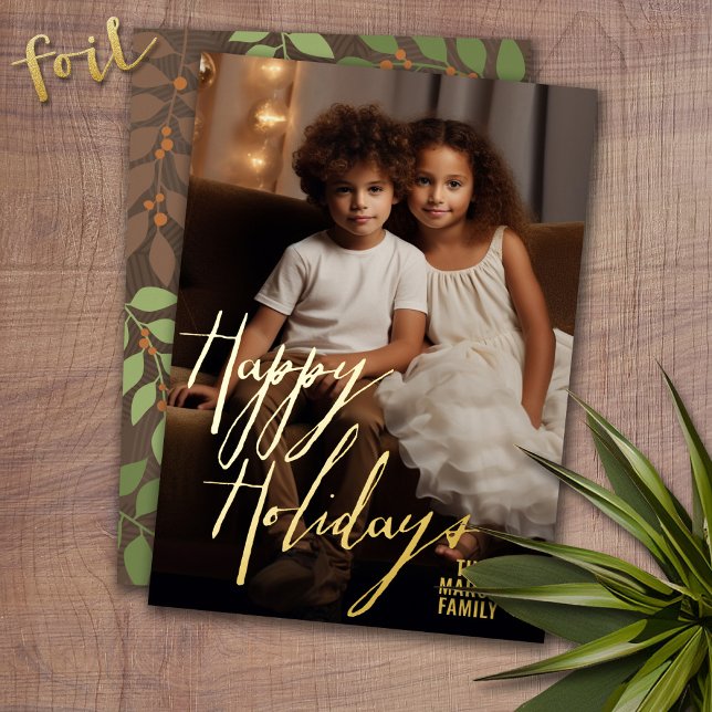 Christmas Photo Vertical - with Gold Happy Foil Holiday Card (Photo Christmas Card with Gold Foil Accent - Modern Merry Christmas)