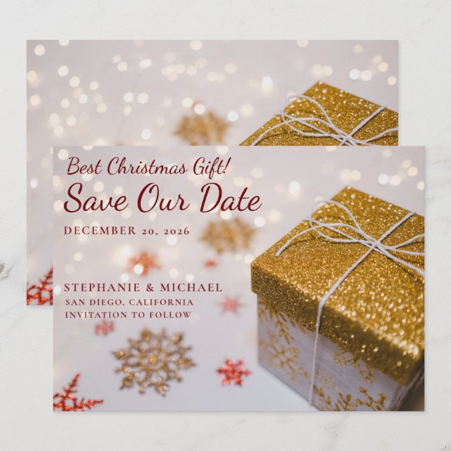 Christmas Photo Wedding Save The Date Card (Front/Back)