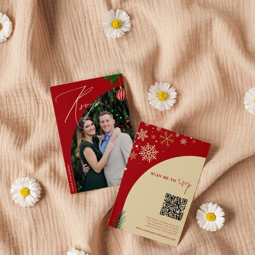 Christmas Photo Wedding Website  RSVP QR Code Enclosure Card