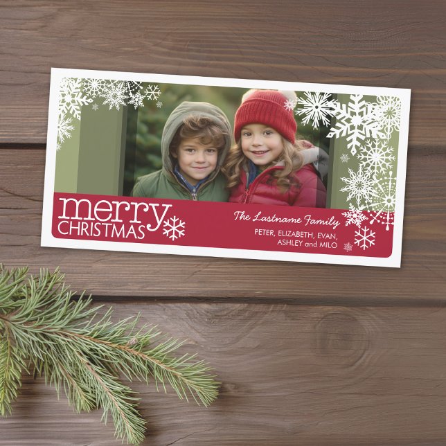 Christmas Photo - Whimsical Let It Snow Snowflakes Holiday Card (Add 1 photo to this classic photo card that can be printed or sent out to friends and family.)
