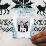 Christmas photo winter landscape holiday card<br><div class="desc">Watercolored winter forest as background.  Personalize and add your family name and a photo.  Merry Christmas written with a trendy handlettered style script. 
Back: add your message and names.</div>