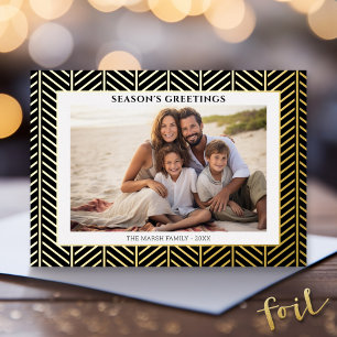 Christmas Photo with Herringbone Gold Border in Foil Holiday Card