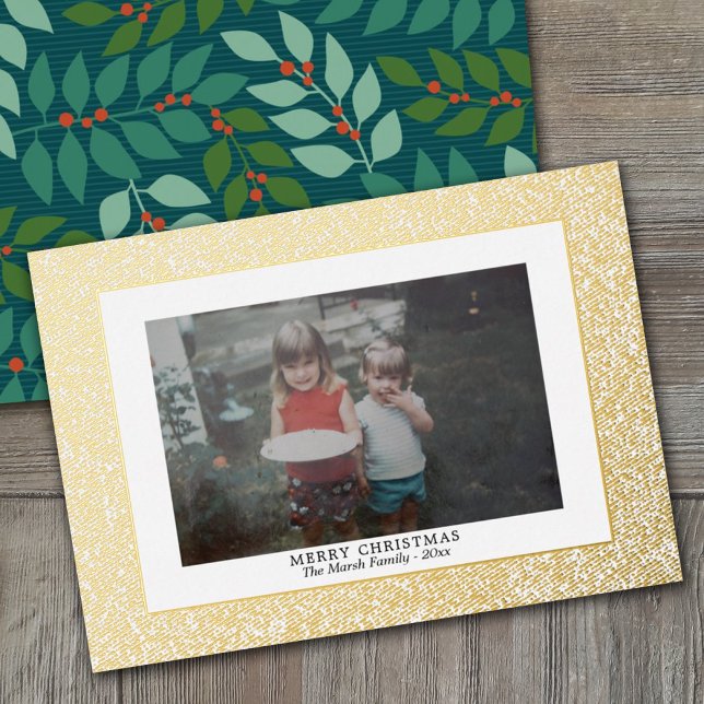 Christmas Photo with Textured Gold Border in Foil Foil Holiday Card (Creator Uploaded)