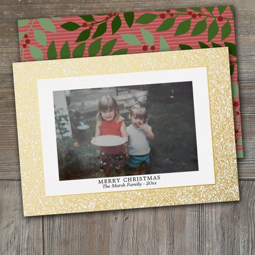 Christmas Photo with Textured Gold Border Rose Foil Holiday Card