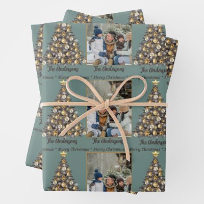 Christmas Photo Wrapping -Elegant Blue Wrapping Paper Sheets