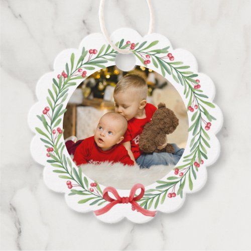 Christmas Photo Wreath Christmas Wish Family  Favor Tags