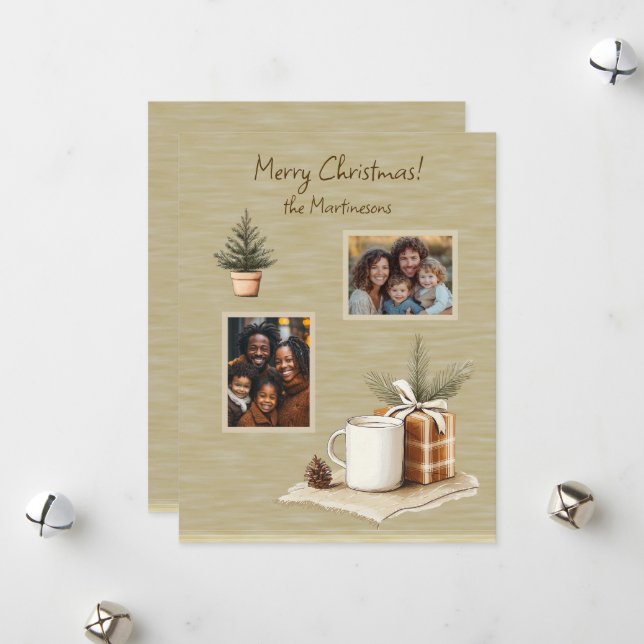 Christmas Photos Rustic Tree Mug Flat Holiday Card (Front/Back In Situ)