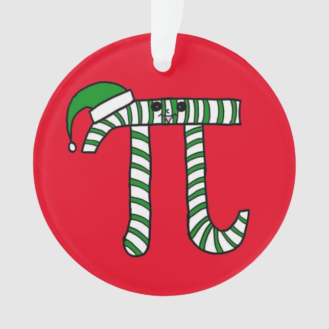 Christmas Pi Cute Green Math Ornament (Red Back) (Front)