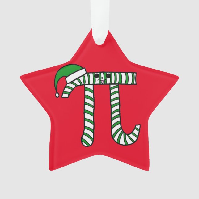 Christmas Pi Cute Green Math Ornament (Red Back) (Front)