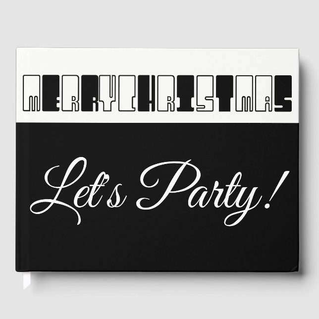 Christmas Piano Keys Typography Black and White Guest Book (Front)