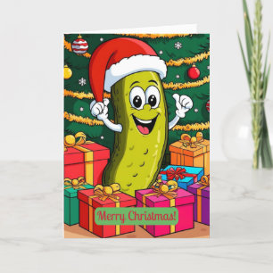 Christmas Pickle Cartoon Character Presents Letterpress Thank You Card