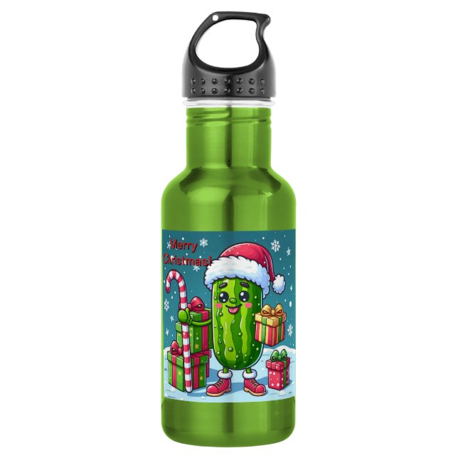 Christmas Pickle with Gifts Stainless Steel Water Bottle (Front)