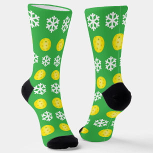 Christmas Pickleball and Snowflakes Fun Sporty Socks