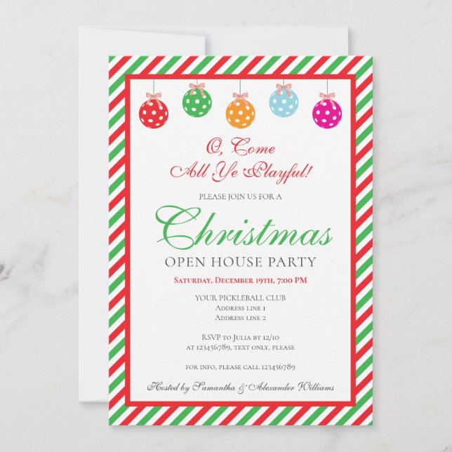 Christmas Pickleball Club Open House Party Invitation (Front)