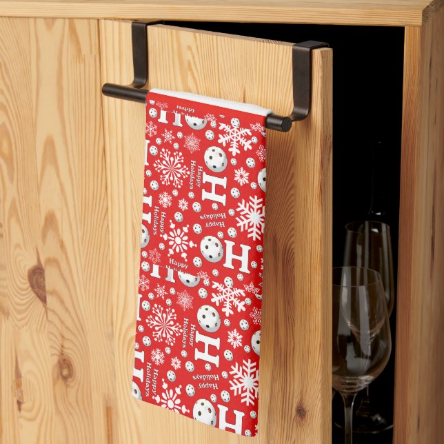 Christmas Pickleball Court Kitchen Oh What Fun  Kitchen Towel (Thirds Fold)