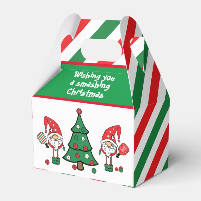 Christmas pickleball dwarfs, custom text  favor boxes (Front Side)