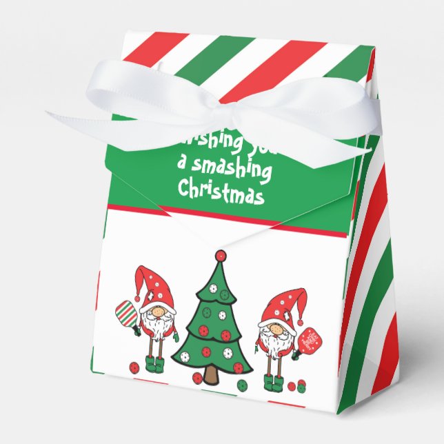 Christmas pickleball dwarfs, custom text tent favor boxes (Front Side)
