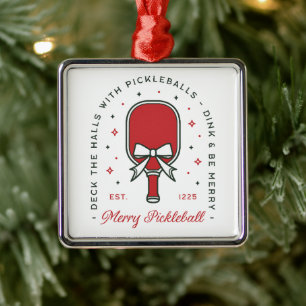 Christmas pickleball funny quotes party aesthetic metal ornament