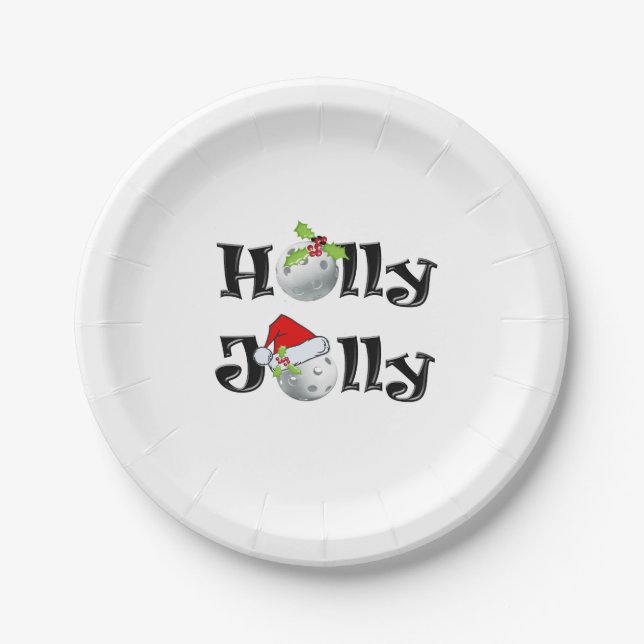 Christmas pickleball Holly Jolly Paper Plates (Front)