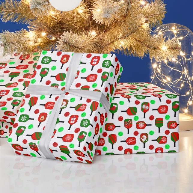 Christmas Pickleball Paddles Festive Green and Red Wrapping Paper (Holidays)