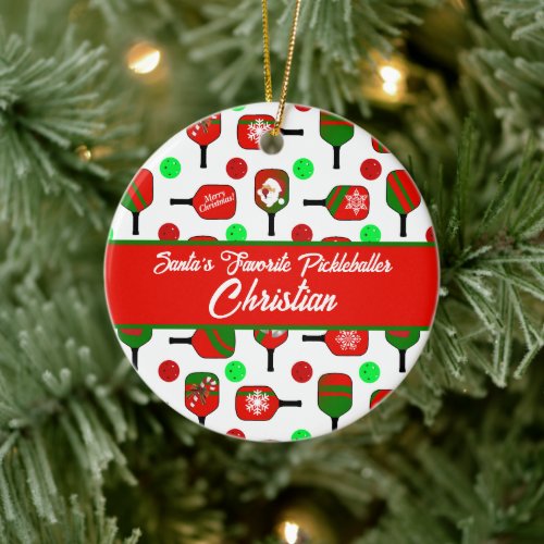 Christmas Pickleball Paddles Festive Red and Green Ceramic Ornament