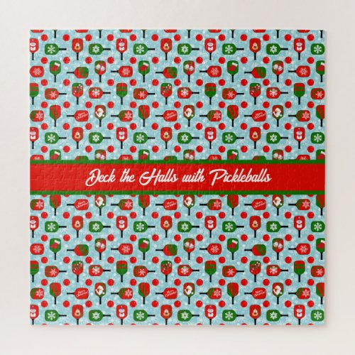 Christmas Pickleball Red Green Blue Snowflakes Jigsaw Puzzle