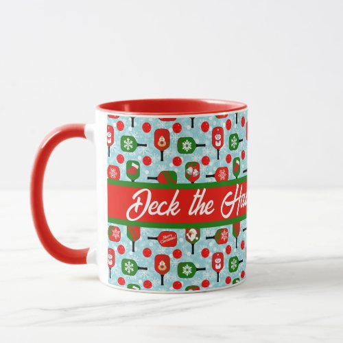 Christmas Pickleball Red Green Blue Snowflakes Mug