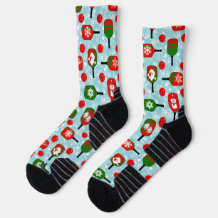 Christmas Pickleball Red Green Blue Snowflakes Socks