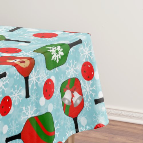 Christmas Pickleball Red Green Blue Snowflakes Tablecloth