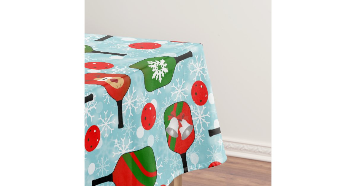 Christmas Pickleball Red Green Blue Snowflakes Tablecloth Zazzle
