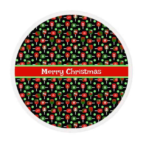 Christmas Pickleball Red Green Paddles Balls Black Edible Frosting Rounds