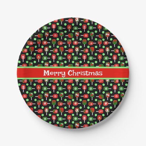 Christmas Pickleball Red Green Paddles Balls Black Paper Plates