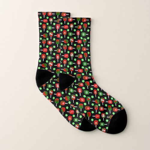 Christmas Pickleball Red Green Paddles Balls Black Socks